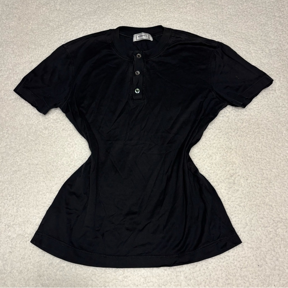 Versace Intimo Women Black Henley Short Sleeve T-shirt